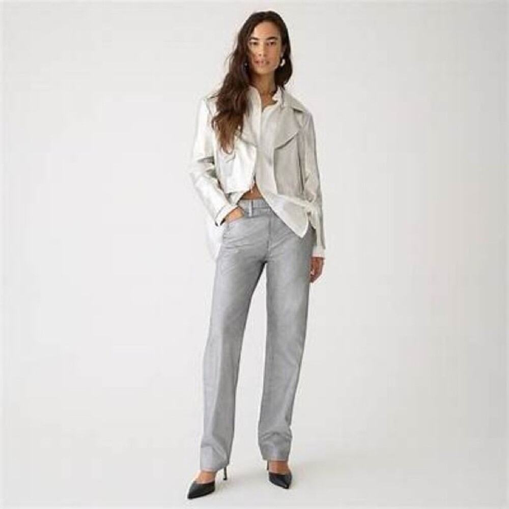 J.Crew COLLECTION Women's Straight Slouchy Jean Metallic Silver Size 28 BT619